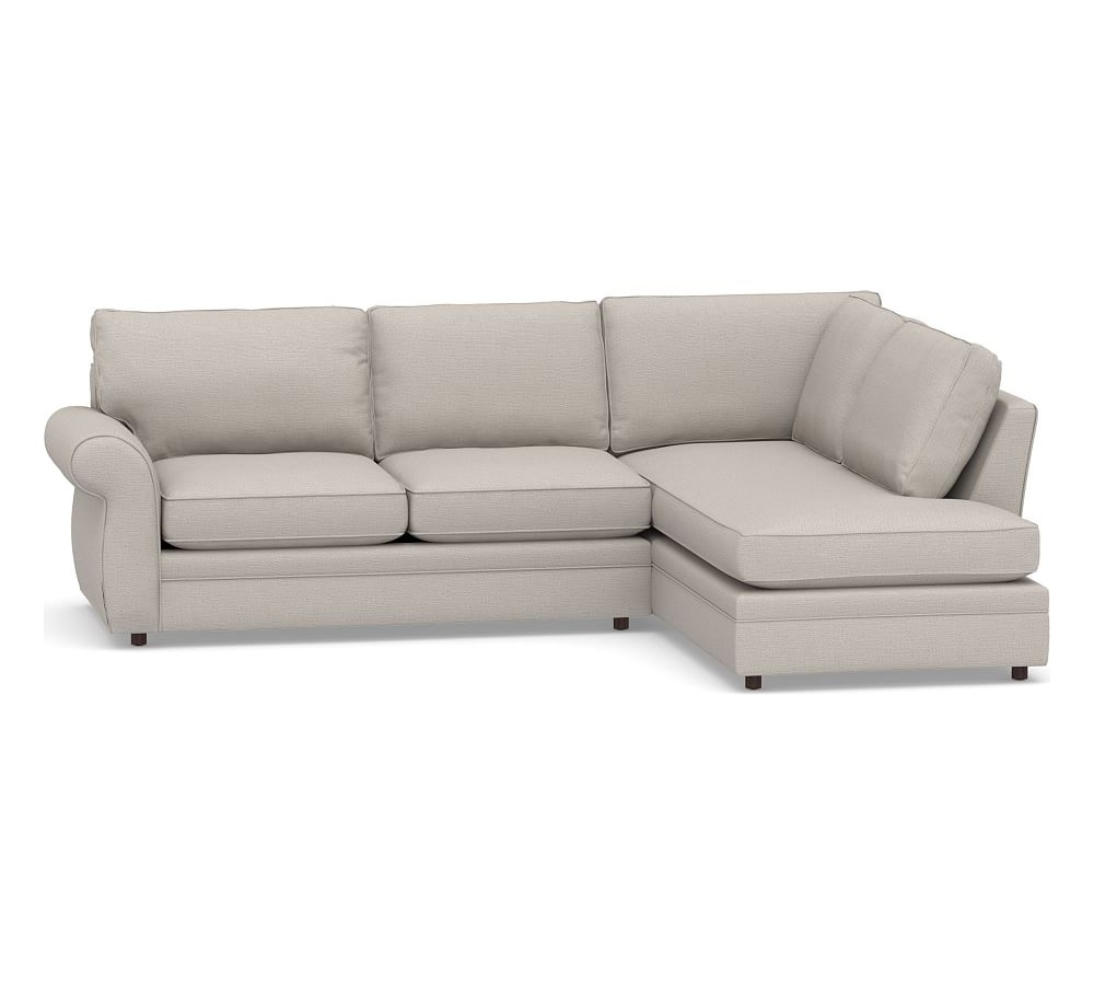 Pearce Roll Arm Upholstered Left Loveseat Return Bumper Sectional, Down Blend Wrapped Cushions, Chunky Basketweave Stone - Image 0