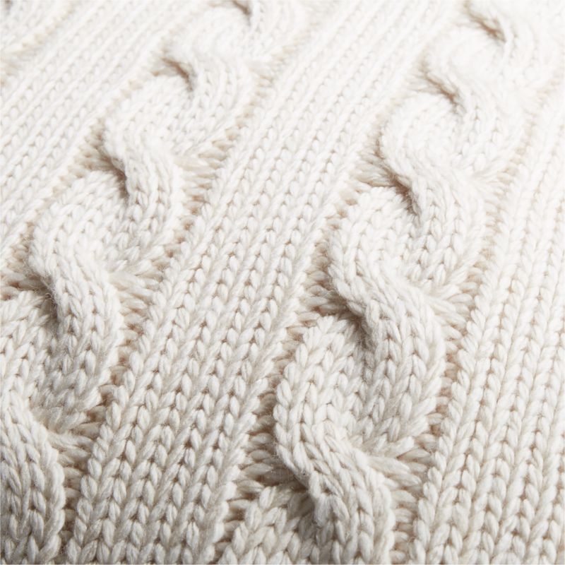 Alabaster Ivory Wool Blend Cozy Cable Knit 23"x23" Throw Pillow with Down-Alternative Insert - Image 5