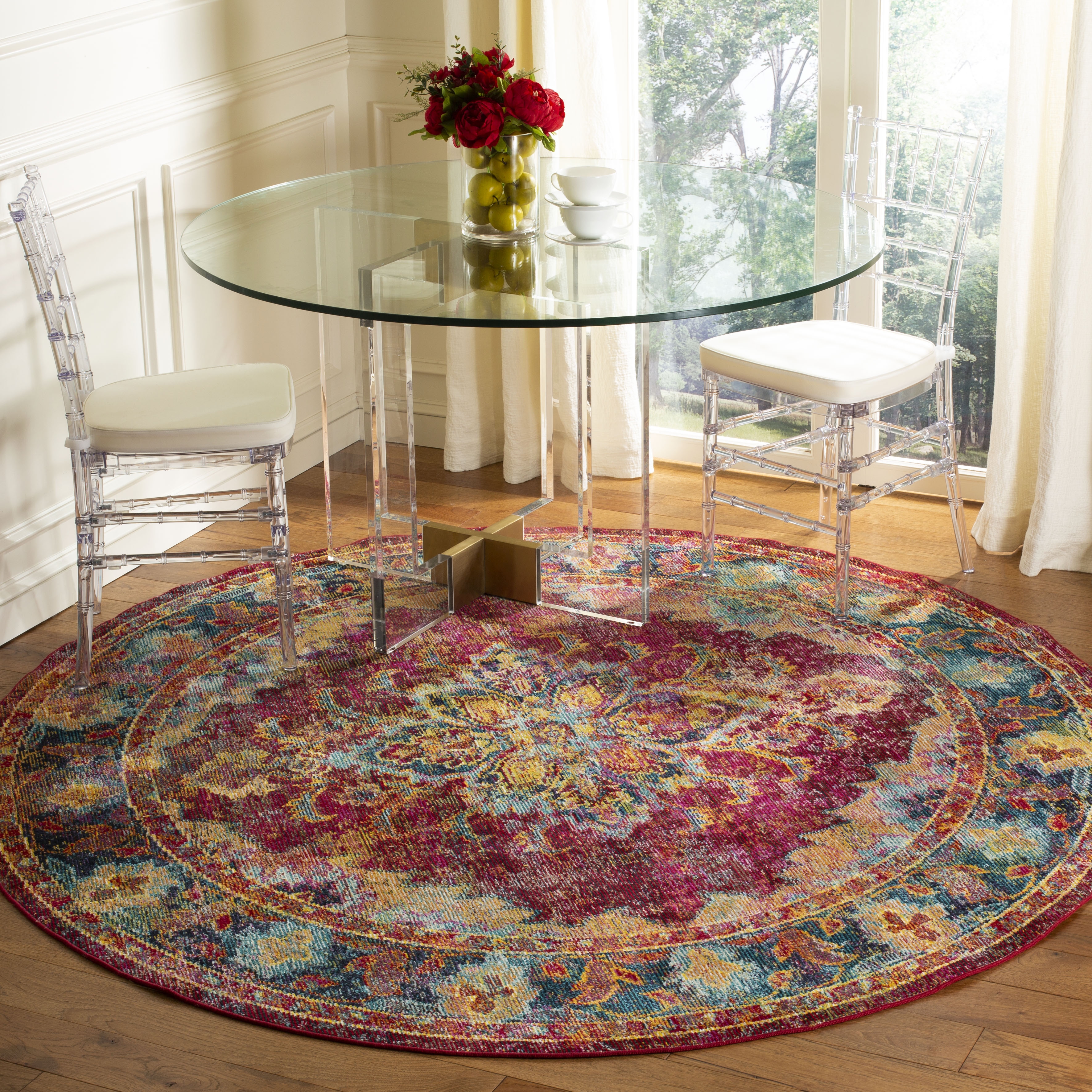 Arlo Home Woven Area Rug, CRS508R, Ruby/Navy,  7' X 7' Round - Image 1