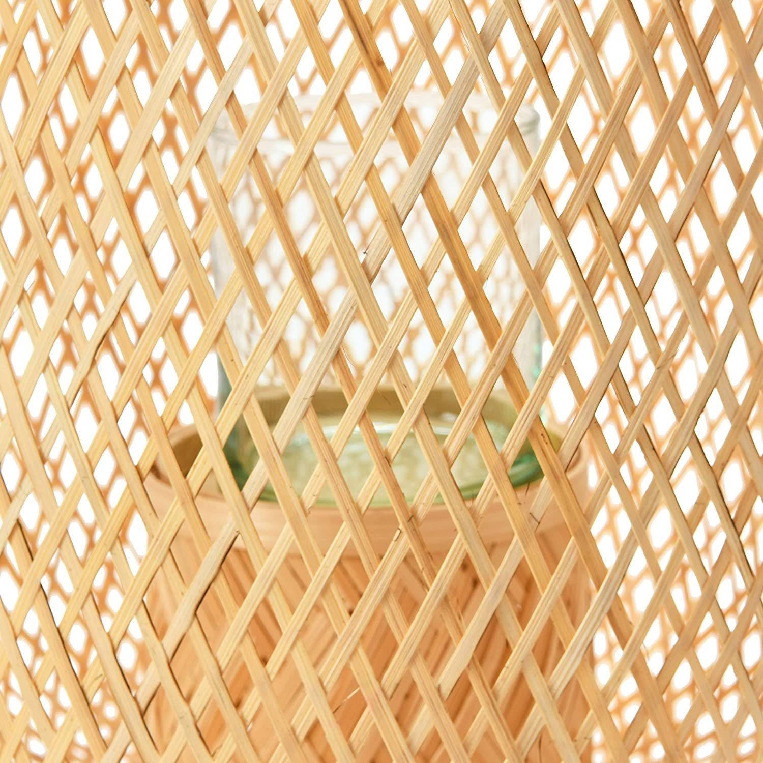 Handwoven Bamboo Lantern with Jute Handle & Glass Insert, Natural, Tall - Image 3