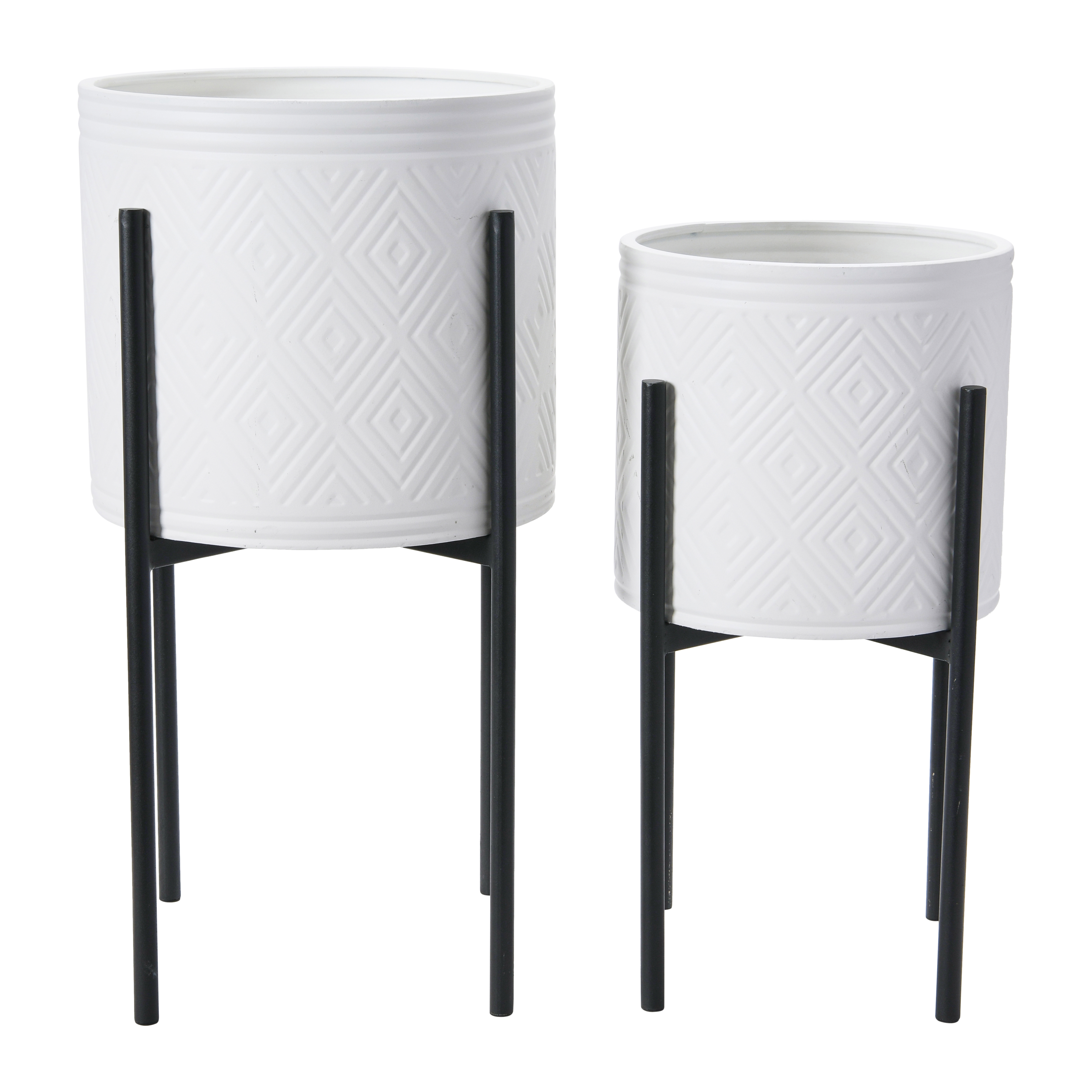 Set of 2 Modern Boho Embossed Metal Planters with Stand - Image 0
