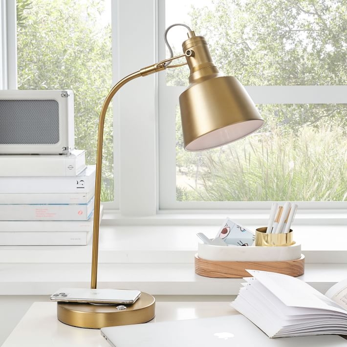 Taylor Wireless Charging Task Lamp with USB, Gold - Image 1