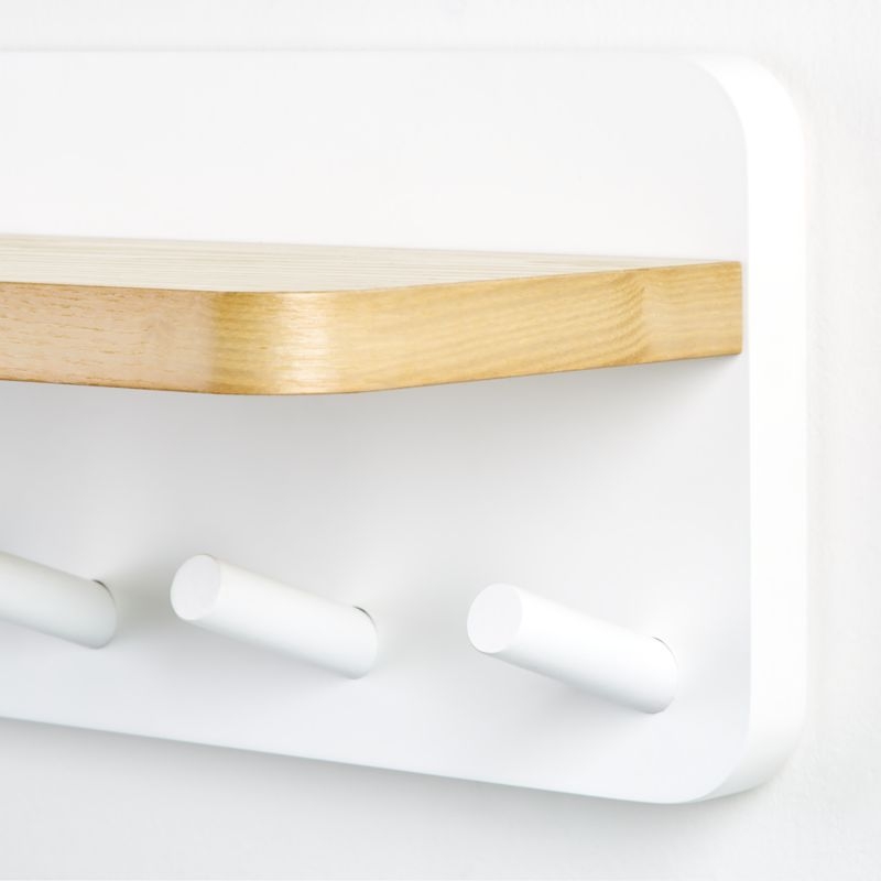 White and Natural Wood Shelf With Hooks - Image 1