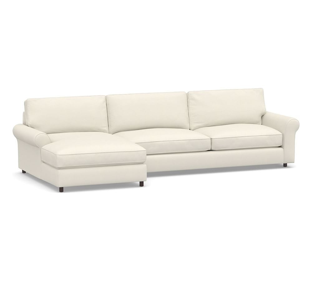 PB Comfort Roll Arm Upholstered Right Arm Sofa with Double Chaise Sectional, Box Edge Down Blend Wrapped Cushions, Textured Twill Ivory - Image 0