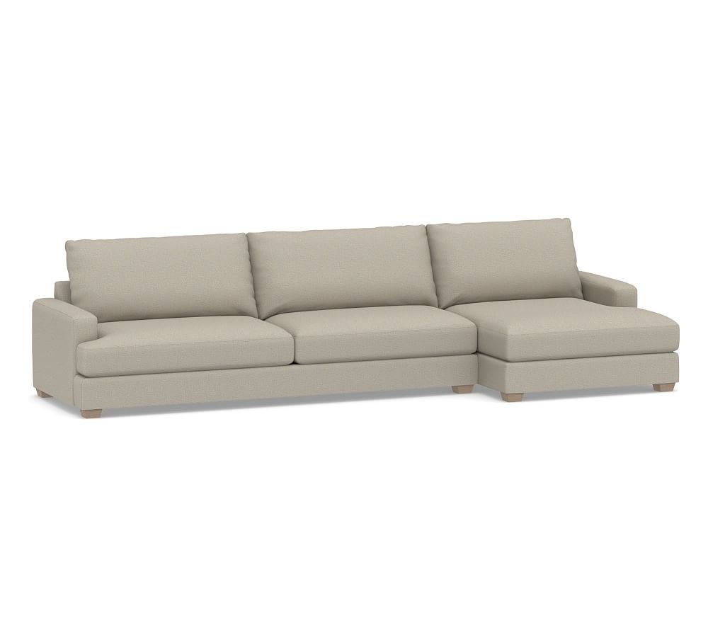 Canyon Square Arm Upholstered Left Arm Sofa with Double Chaise Sectional, Down Blend Wrapped Cushions, Performance Boucle Fog - Image 0