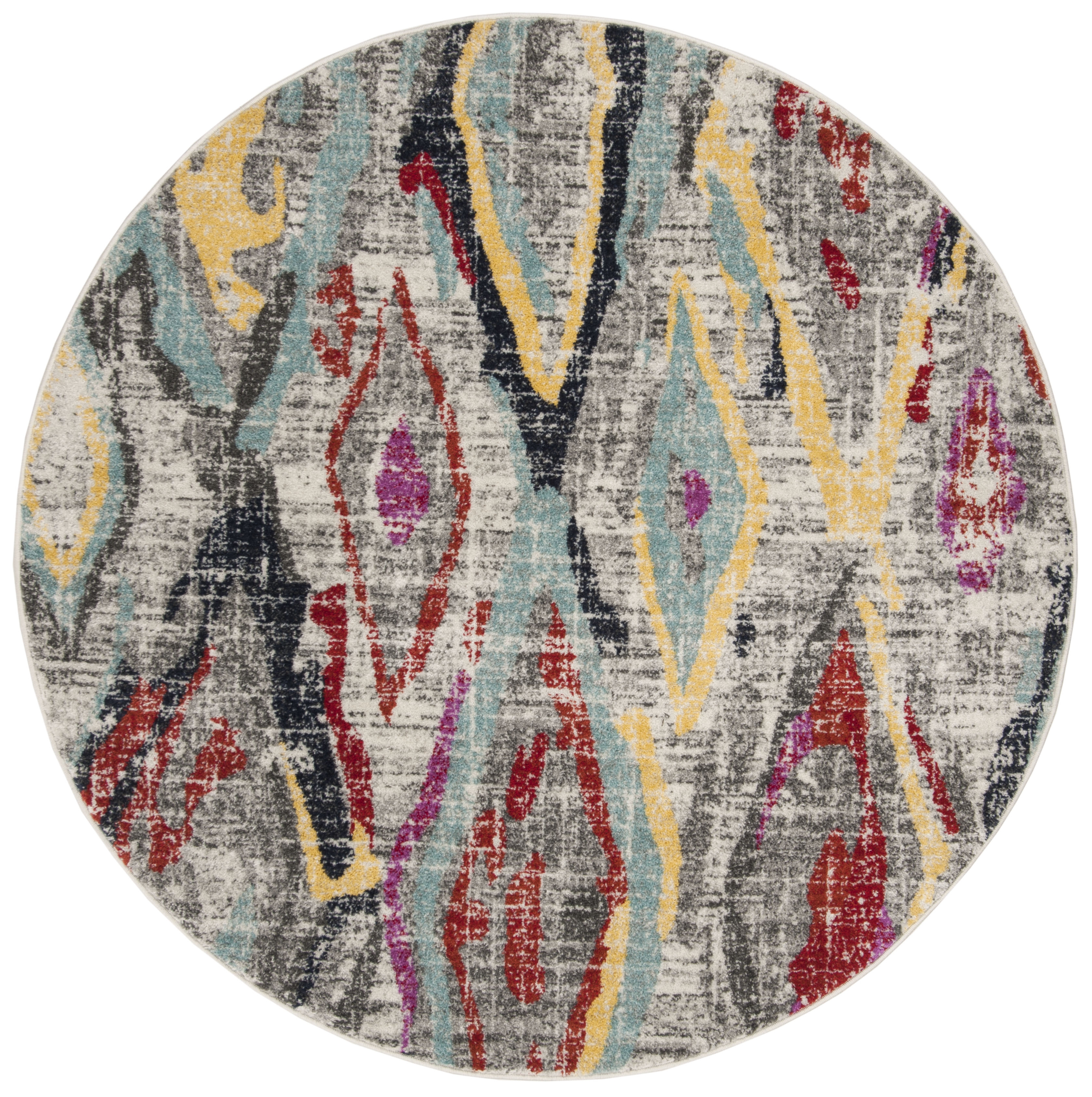 Arlo Home Woven Area Rug, ADR209F, Light Grey/Red,  6' X 6' Round - Image 0