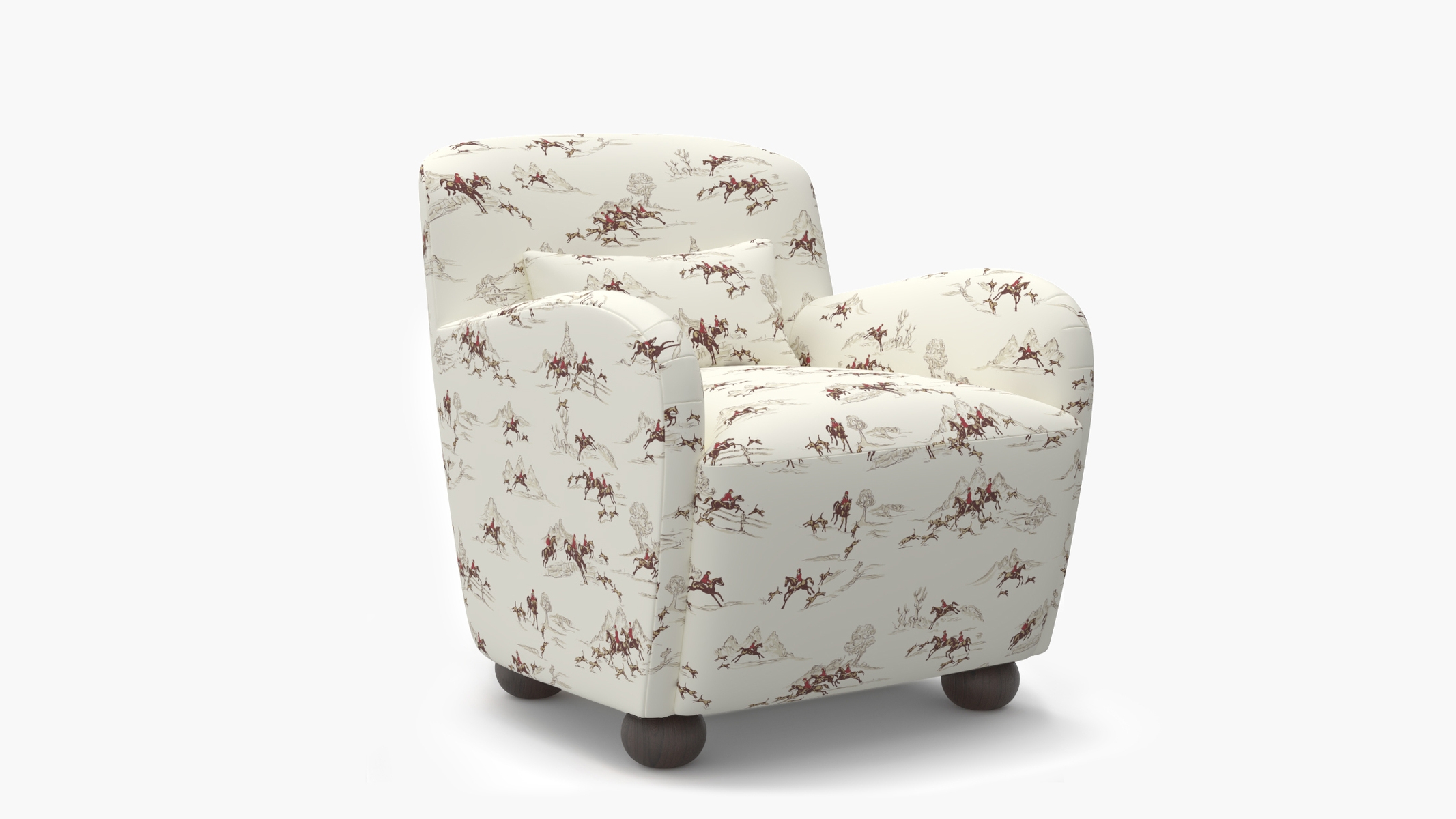 Club Chair, Red Cotswold Hunt, Espresso Bun Foot - Image 1