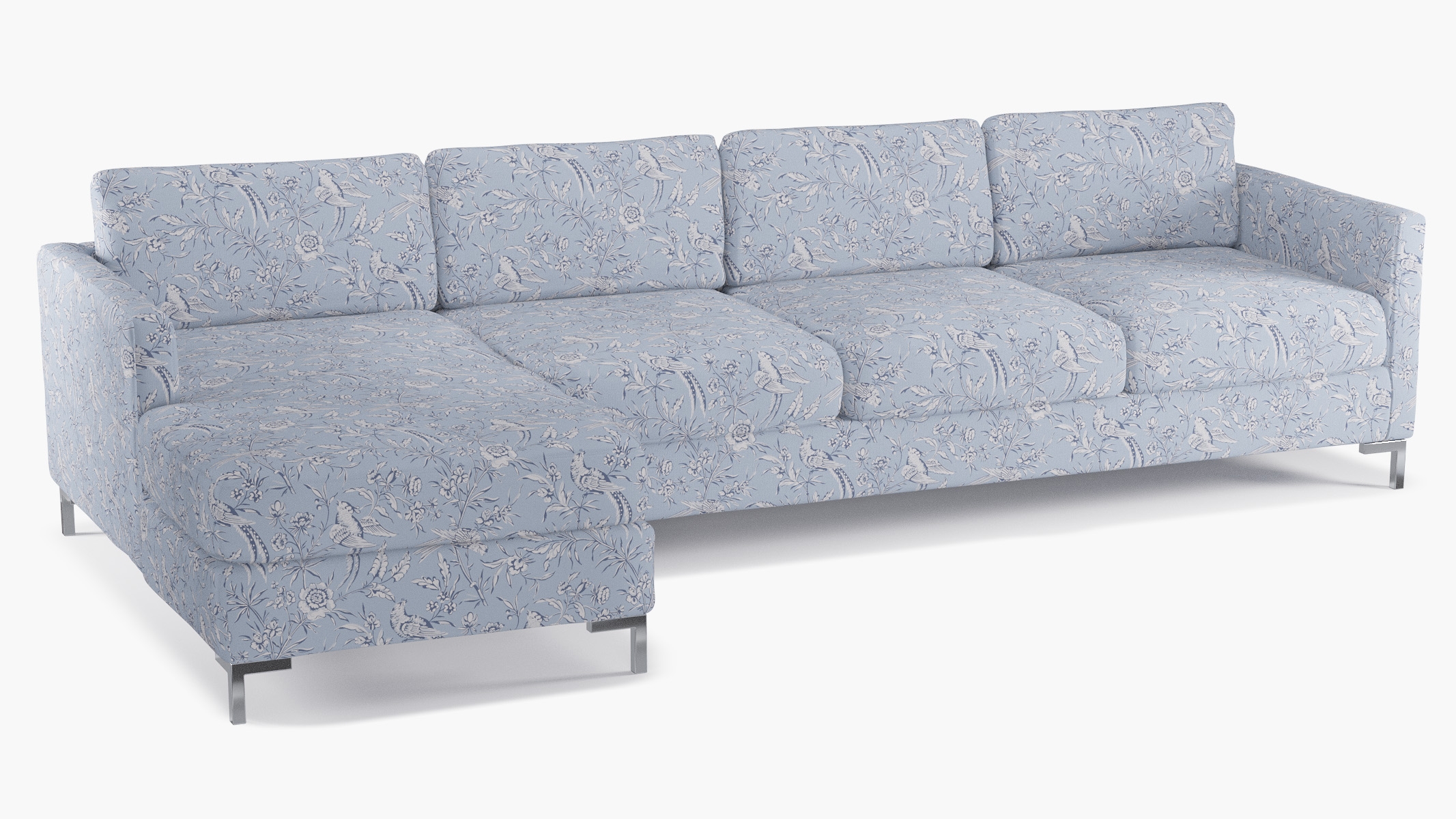 Modern Sectional, Left Facing, Blue Aviary, Chrome L Leg - Image 1
