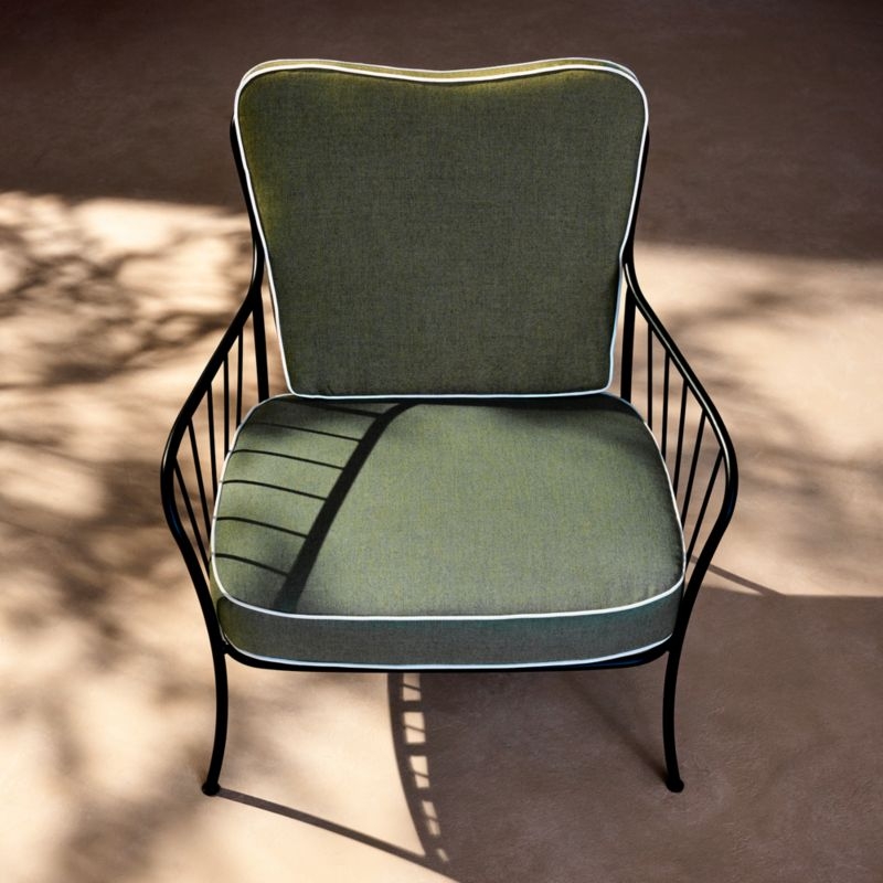 Welling Black Metal Outdoor Lounge Chair with Green Sunbrella® Cushions - Image 6