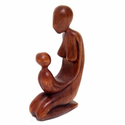 Deirdra Suar Wood Mother and Child Sculpture - Image 0