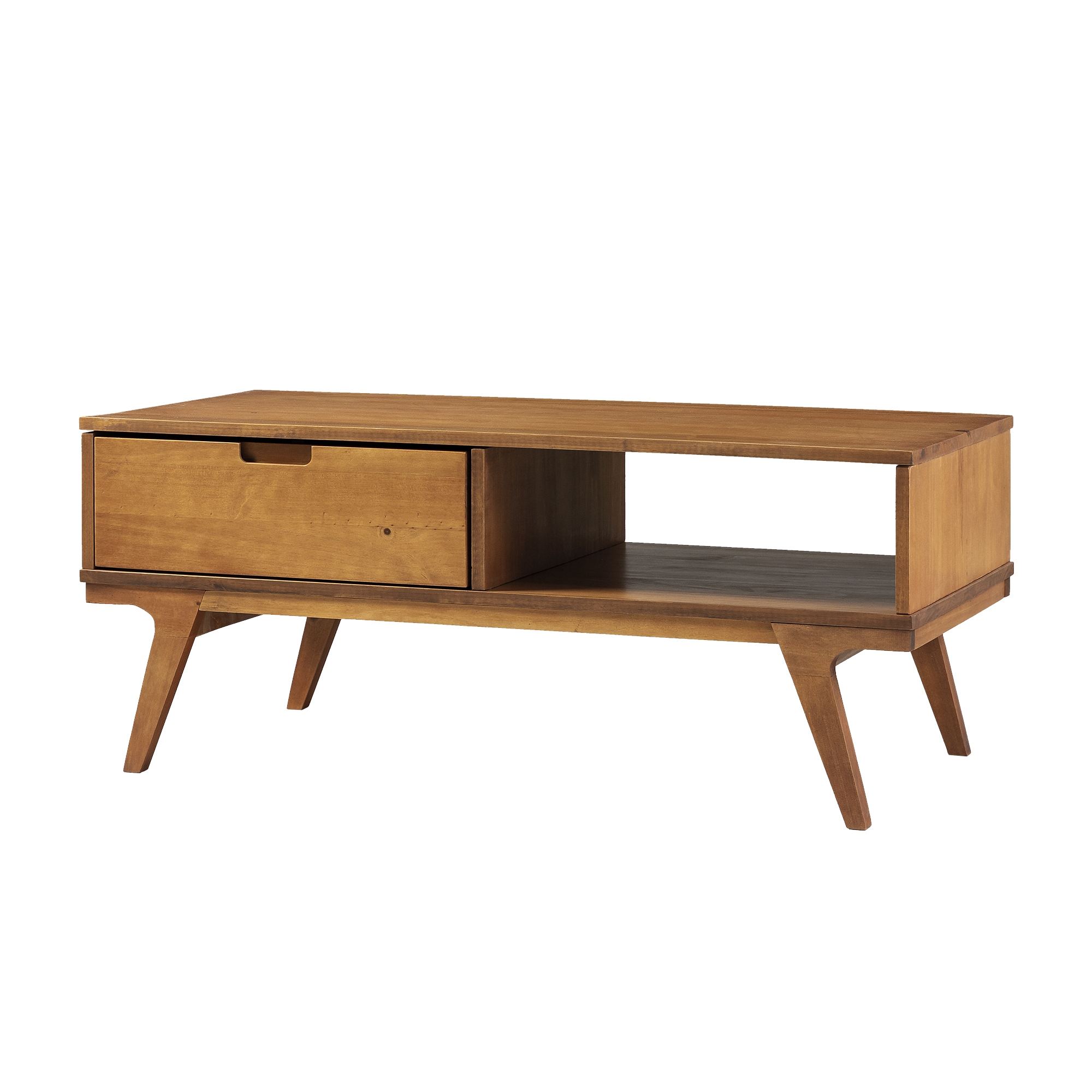 Mateo 1 Drawer Bridge Leg Solid Wood Coffee Table - Caramel - Image 2