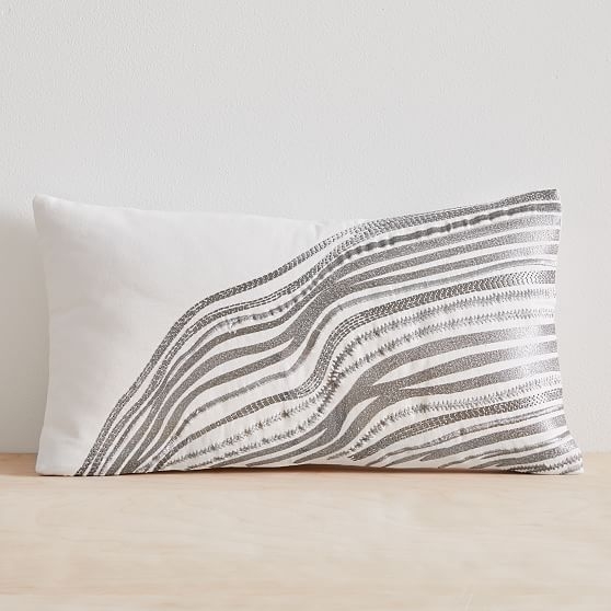 Fluid Lines Pillow Cover, 12"x21", Stone White - Image 0