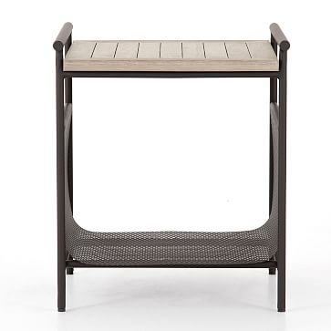 Teak and Aluminum End Table, Brown - Image 1