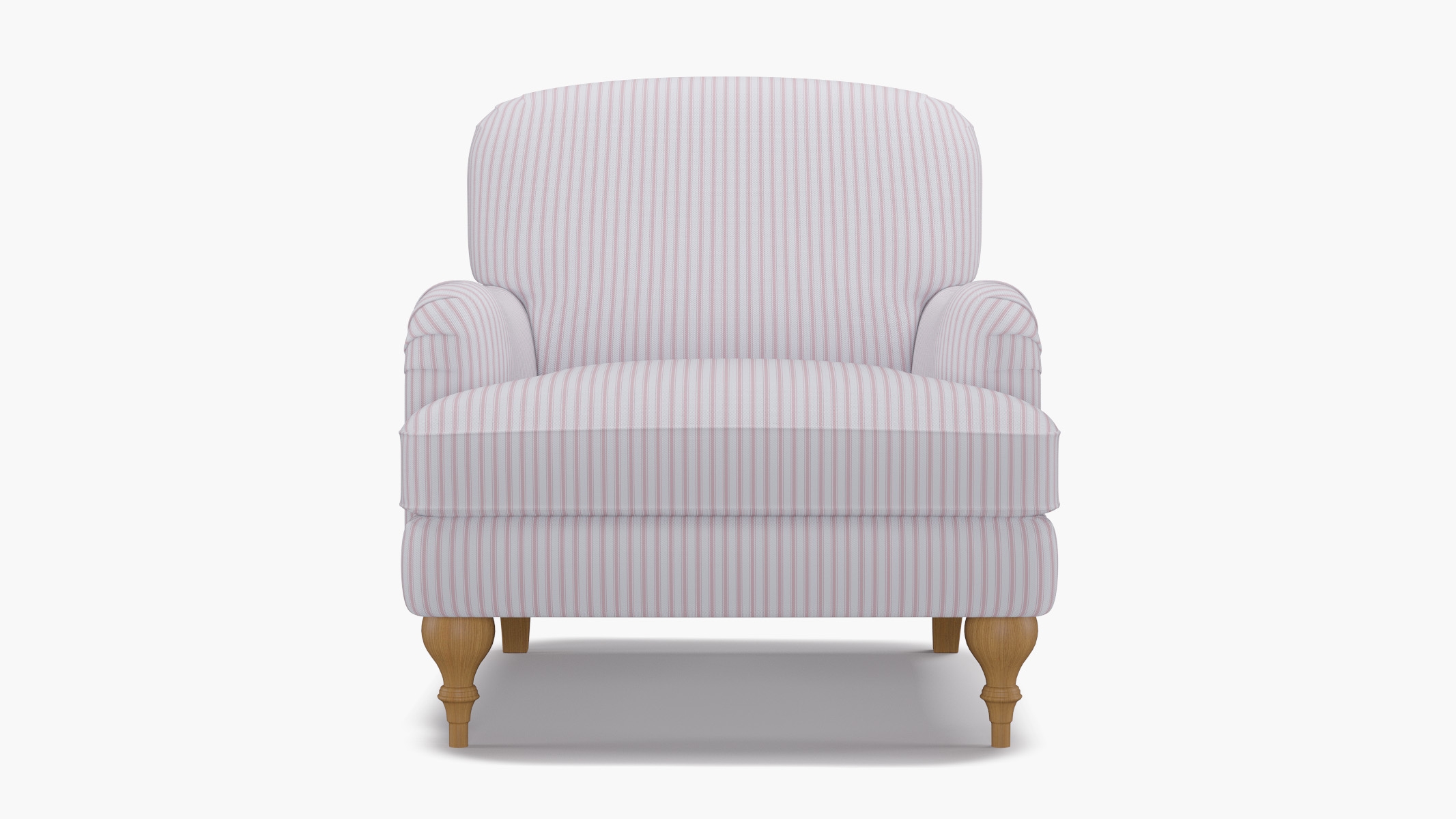 English Roll Arm Chair, Pink Classic Ticking Stripe, Natural Turned Wood Leg - Image 0