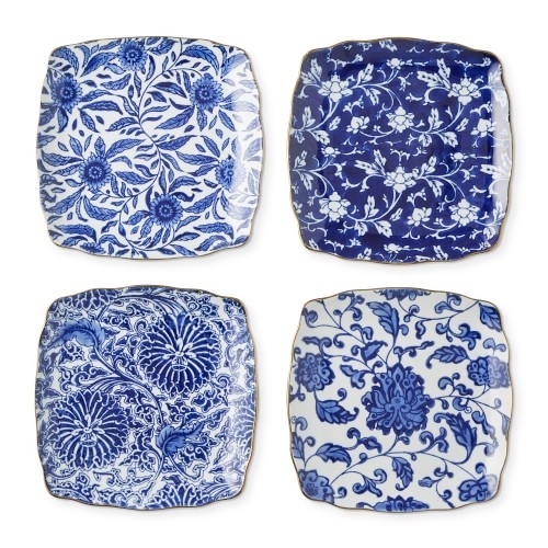 Marlo Thomas Blue Floral Appetizer Plates, Set of 4 - Image 0