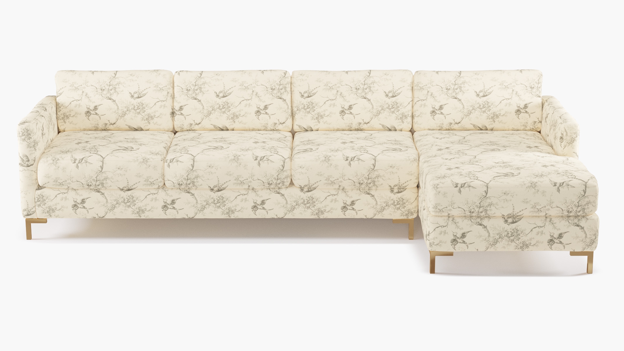 Modern Sectional, Right Facing, Cream Swallows, Brass L Leg - Image 0