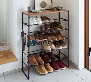 Tower 6-Tier Wood Top Shoe Rack, White - Image 1