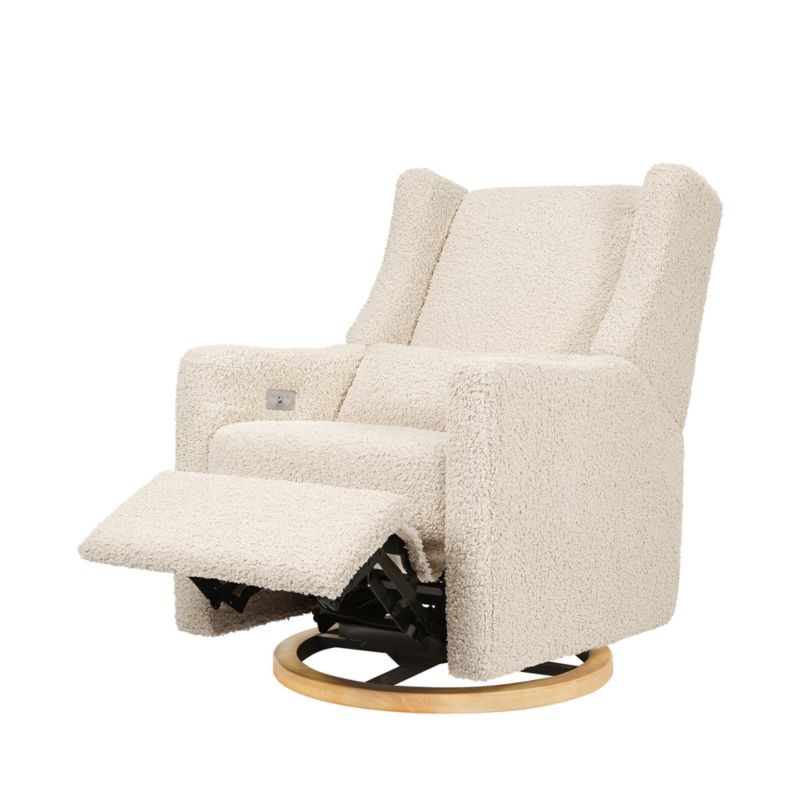 Babyletto Kiwi Almond Teddy Loop Nursery Power Glider Recliner Chair with Light Wood Base - Image 4