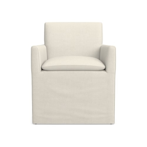 Laguna Slipcovered Dining Armchair, Standard Cushion, Performance Linen Blend, Ivory - Image 0