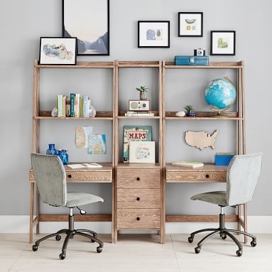 Highland Double Wall Desk & Narrow Bookshelf Set, Simply White/Weathered White - Image 5