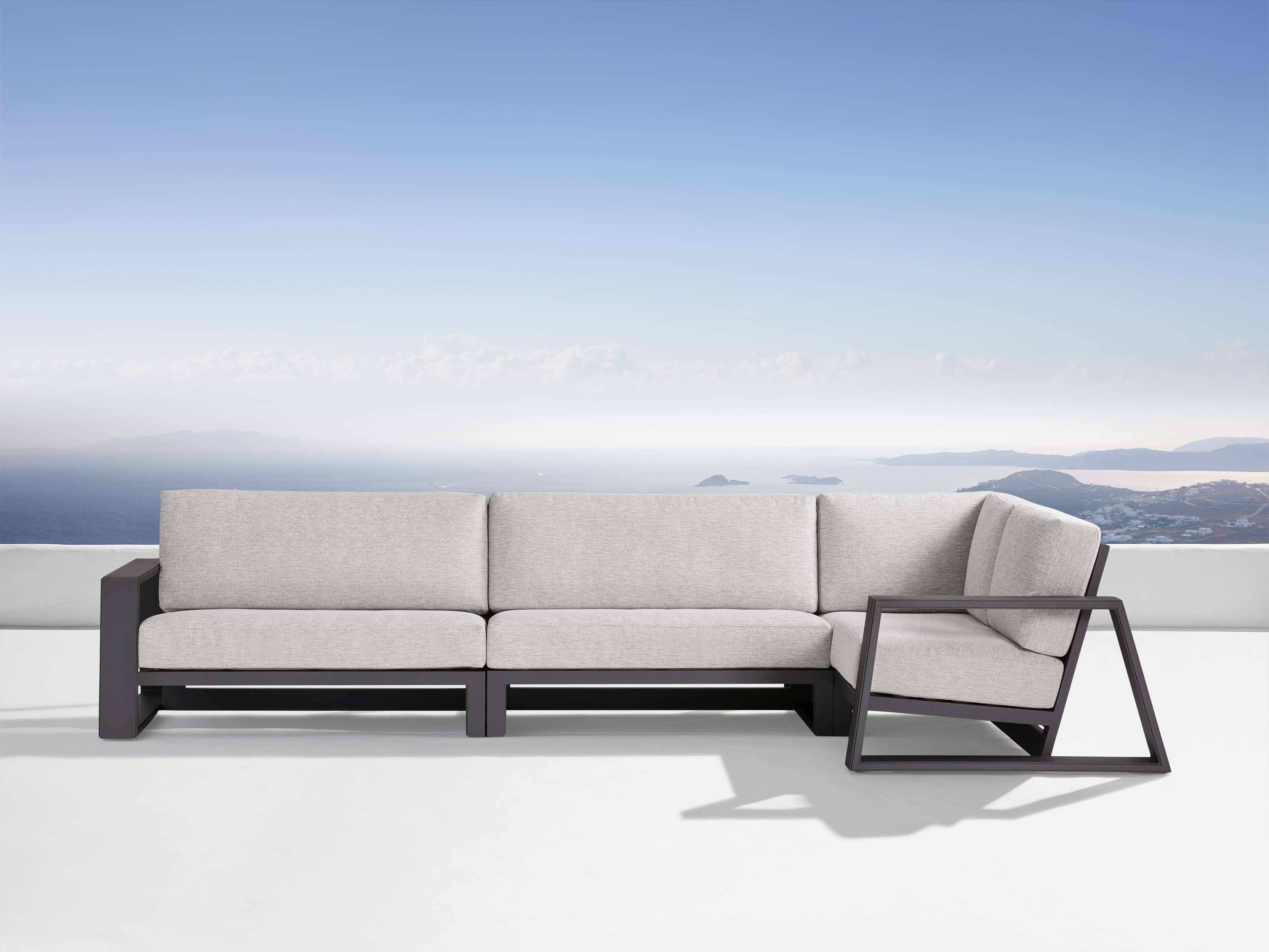 Canyon Outdoor Three-Piece Sectional Aluminum Small in Gray  Shardai Zinc/Right Arm - Image 0