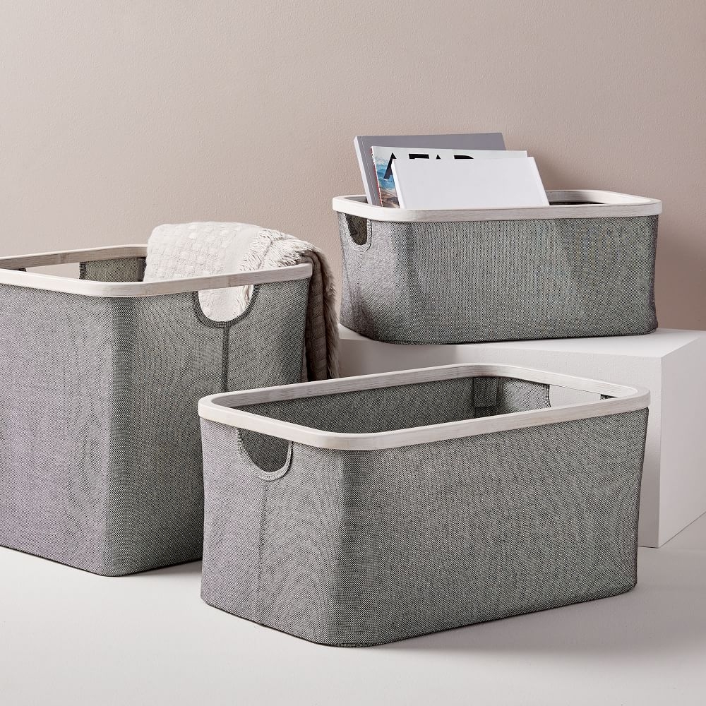 Bamboo Storage Basket, Gray Washed, Set of 3 - Image 0