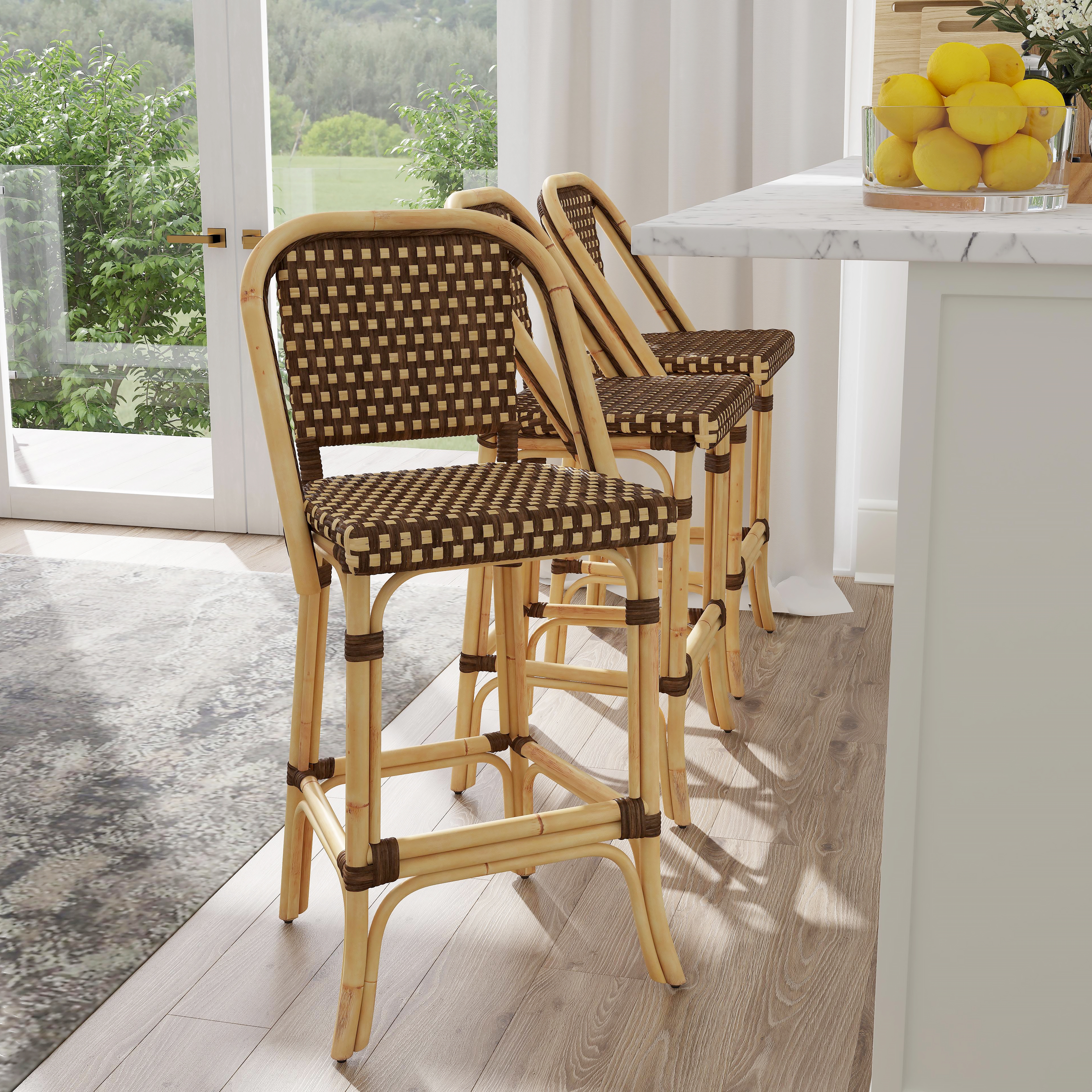 Lila Brown/Tan Dot / Natural Rattan Frame Bar Stool - Image 1
