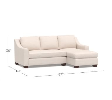 York Slope Arm Upholstered Right Arm Loveseat 85" with Chaise Sectional and Bench Cushion, Down Blend Wrapped Cushions, Chenille Basketweave Charcoal - Image 2