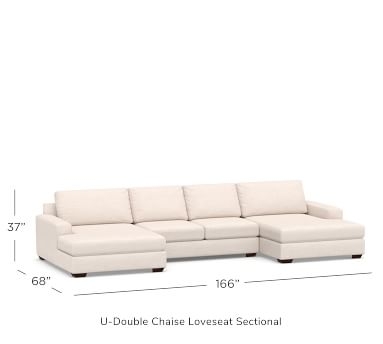 Big Sur Square Arm Upholstered U-Double Chaise Sofa Sectional with Bench Cushion, Down Blend Wrapped Cushions, Chenille Basketweave Taupe - Image 3