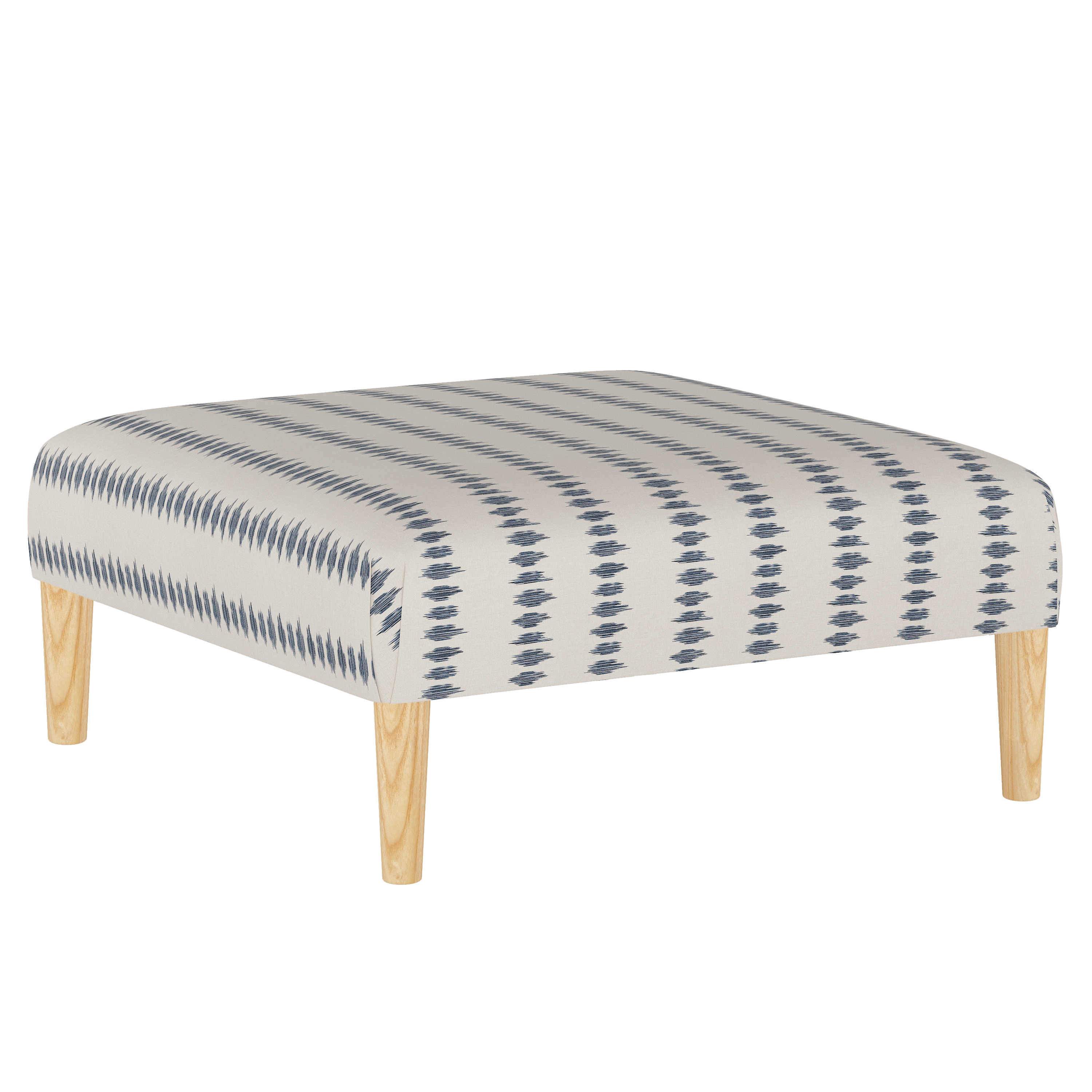 Algren Cocktail Ottoman with Cone Legs in Ikat Scribble Slate Oga - Image 0