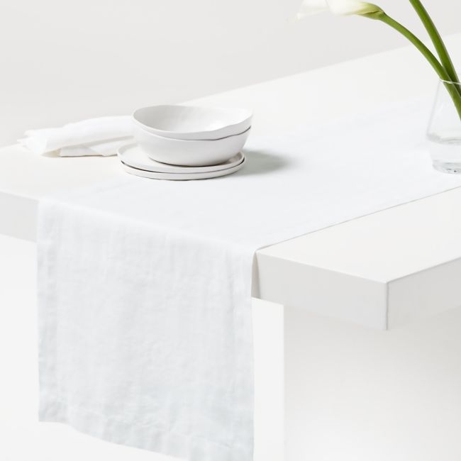 Marin 120" White EUROPEAN FLAX ™-Certified Linen Table Runner - Image 0