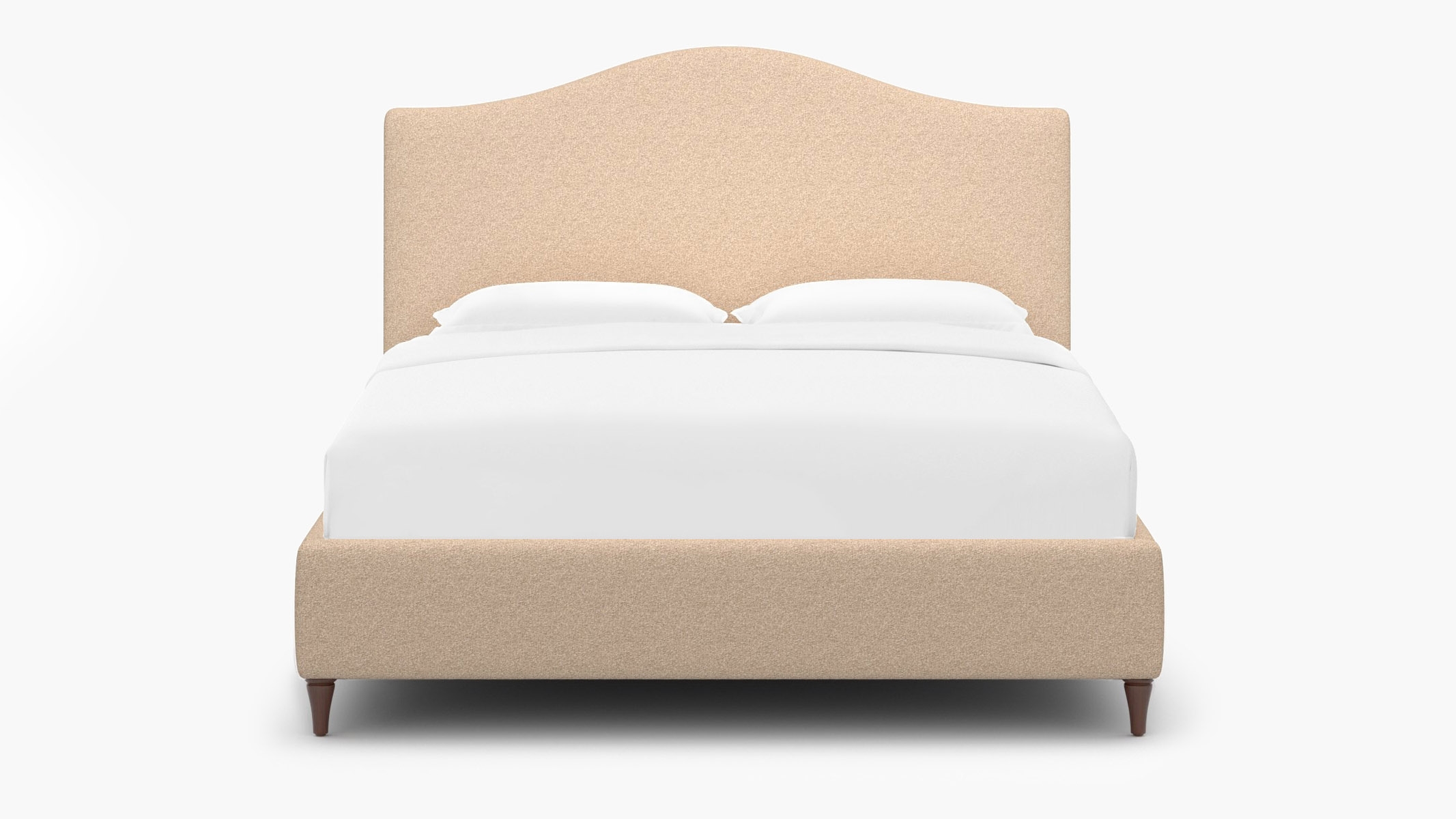 Camelback Bed, Buff Boucle, Walnut Decorative Tapered Leg, Twin - Image 0