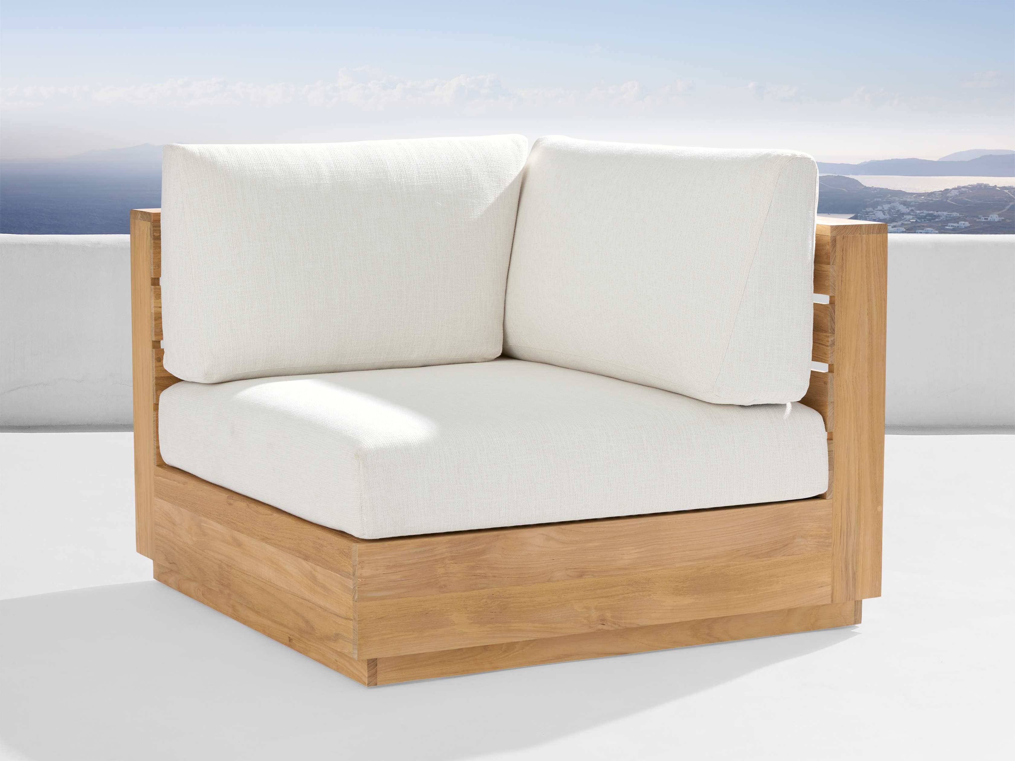 Bal Harbour Outdoor Corner Chair in Eden Snow Teak Natural - Image 0