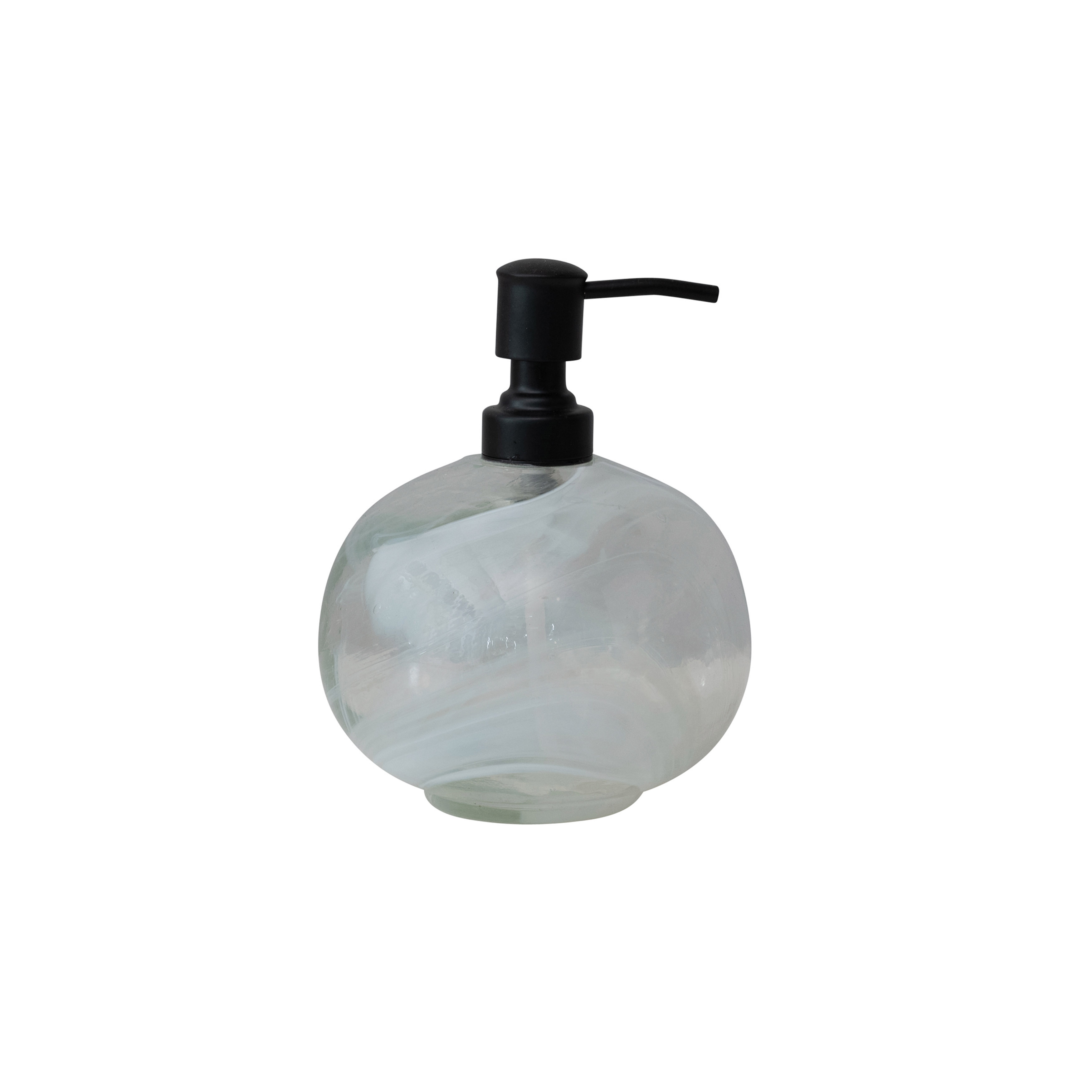  Marbled Glass Soap Dispenser with Pump, White and Black - Image 0