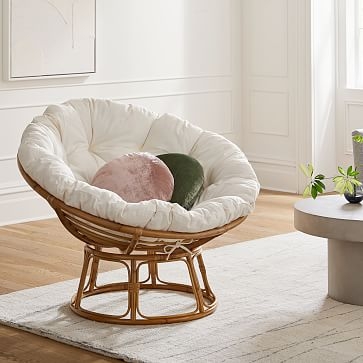 Solana Papasan Chair + Cushion Poly Natural Canvada Rattan - Image 1