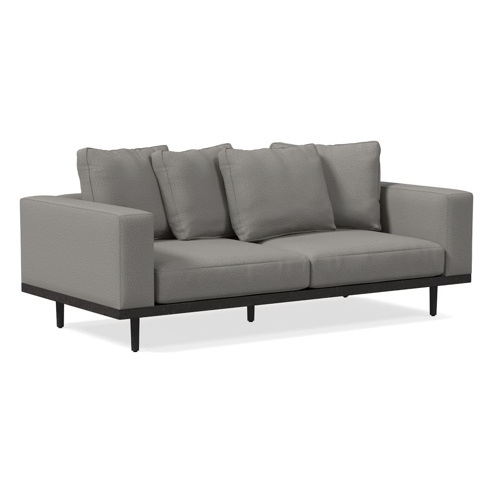 Newport 84" Toss-Back Cushion Sofa, Chenille Tweed, Silver, Black - Image 0
