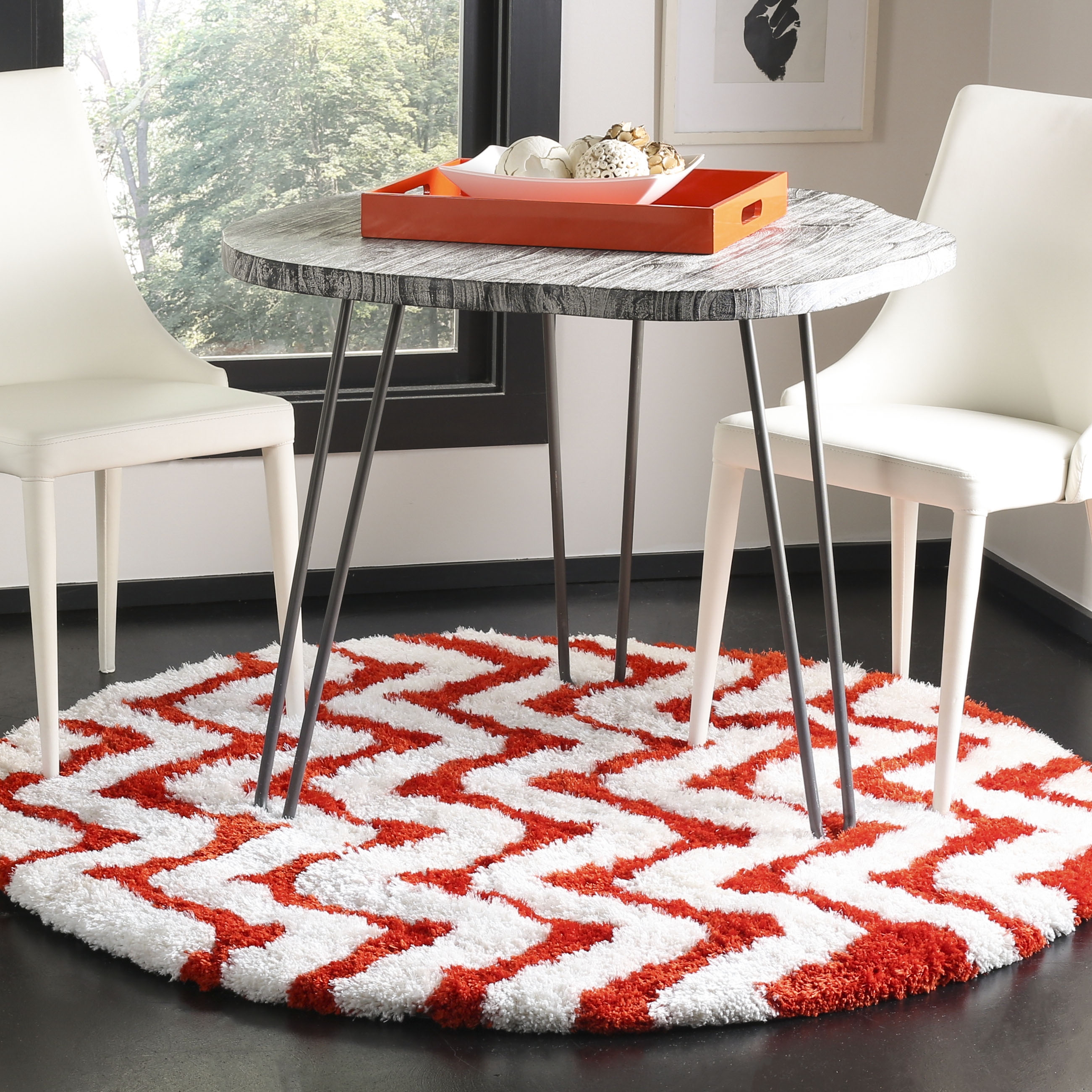 Arlo Home Hand Tufted Area Rug, BSG320E, Ivory/Rust,  5' X 5' Round - Image 1