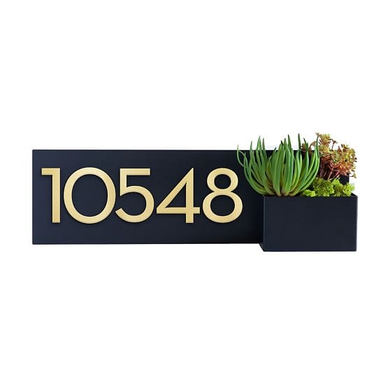 OPEN BOX: Vista View Planter Mailbox with Magnetic Wasatch House Numbers, Black/Brass - Image 0