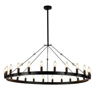 YZZY Vintage 24-Light Black Candle Style Wagon Wheel Chandelier - Image 1