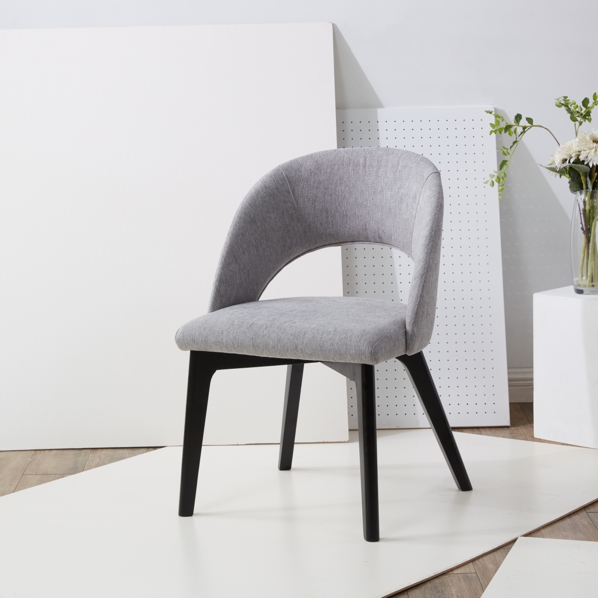 Rowland Linen Dining Chair - Grey/Black - Image 1