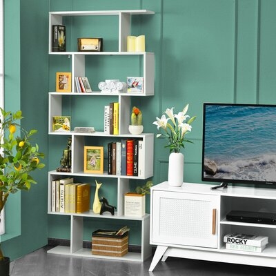 Latitude Run® 6 Tier S-shaped Bookshelf Storage Display Bookcase Decor Z-shelf Black - Image 0