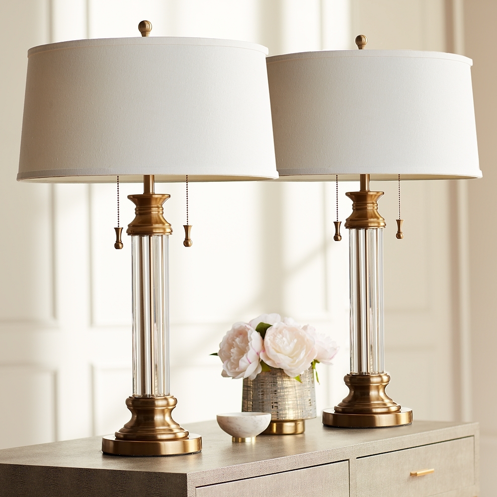 Vienna Full Spectrum Rolland 30" Brass and Glass Table Lamps Set of 2 - Image 0
