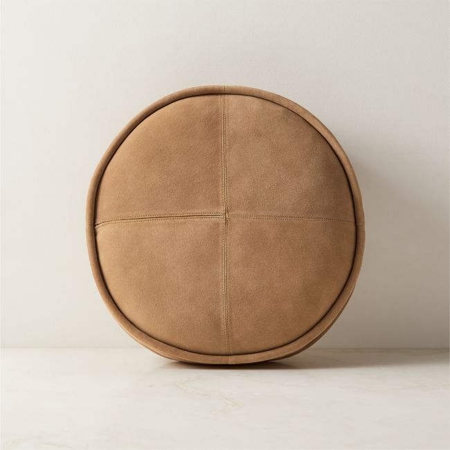 Dacre Round Light Brown Suede Throw Pillow 16" - Image 0
