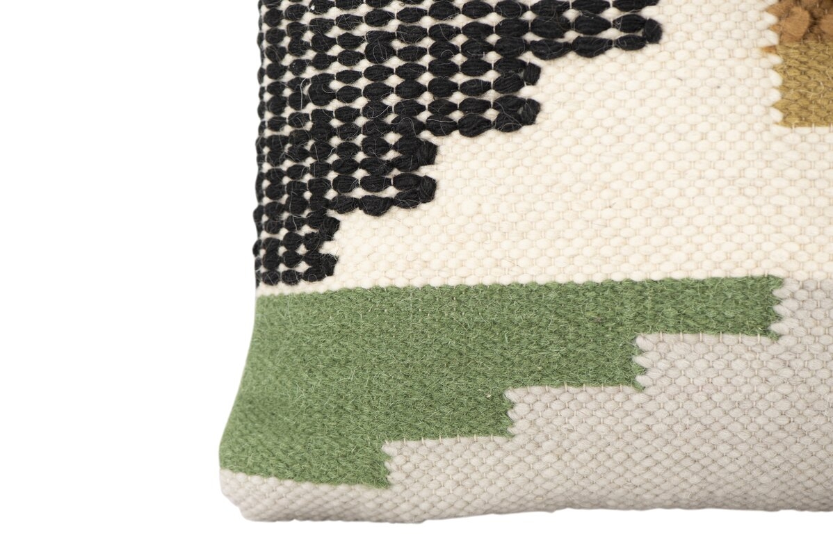 Handwoven Wool Kilim Pillow, White, Yellow, Green & Black, 20" x 20" - Image 7