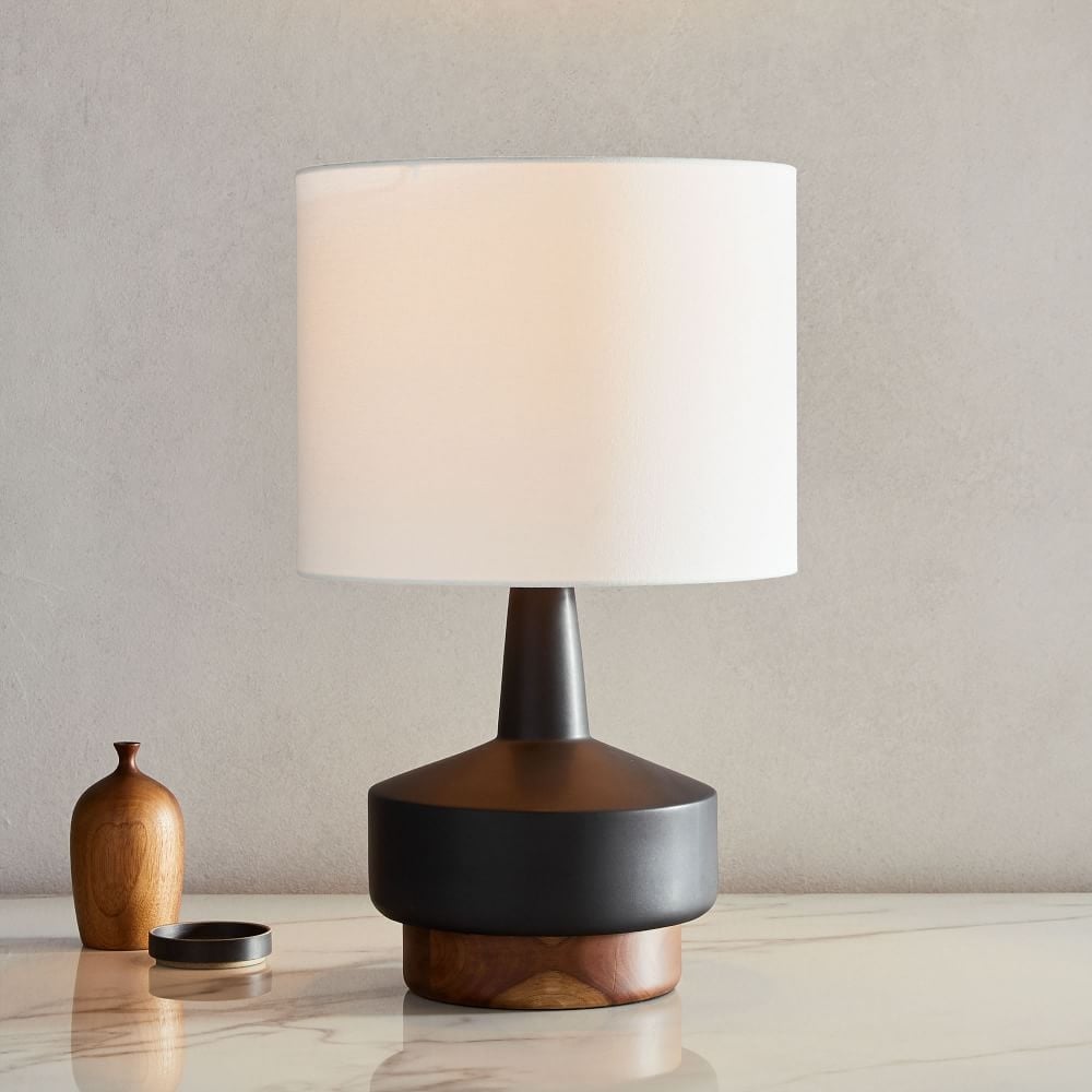 Wood + Ceramic Table Lamp, Medium, Black, Individual - Image 0