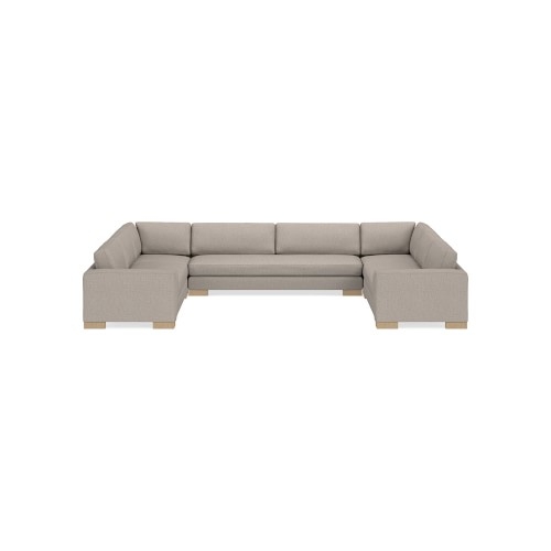 Yountville 5-Piece U-Shape Sofa, Down Cushion, Perennials Performance Melange Weave, Light Sand, Natural Legural Wood - Image 0
