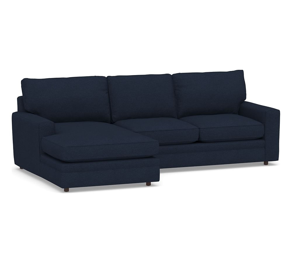 Pearce Square Arm Upholstered Right Arm Loveseat with Double Wide Chaise Sectional, Down Blend Wrapped Cushions, Performance Heathered Basketweave Navy - Image 0