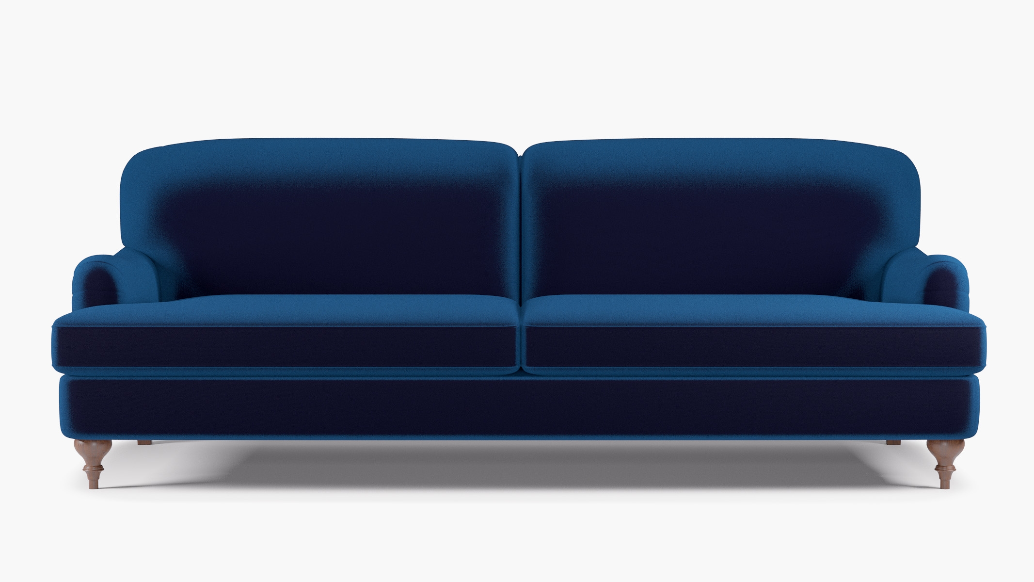 English Roll Arm Sofa, Cobalt Performance Plush Velvet, Walnut Turned Wood Leg - Image 0