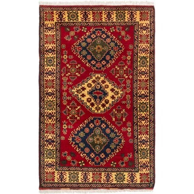 One-of-a-Kind Profir Hand-Knotted 2010s Kargahi Red/Beige 4' x 6'5" Wool Area Rug - Image 0