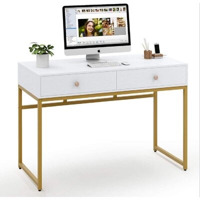 Computer Desk, Modern Simple 47 Inch Home Office Desk Study Table Writing Desk With 2 Storage Drawers, Makeup Vanity Console Table - Image 0